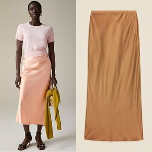 NWT J CREW New Gwyneth slip skirt in viscose charmeuse in “Peach Clay” brown